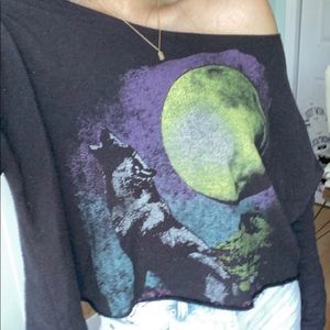 off the shoulder graphic sweater